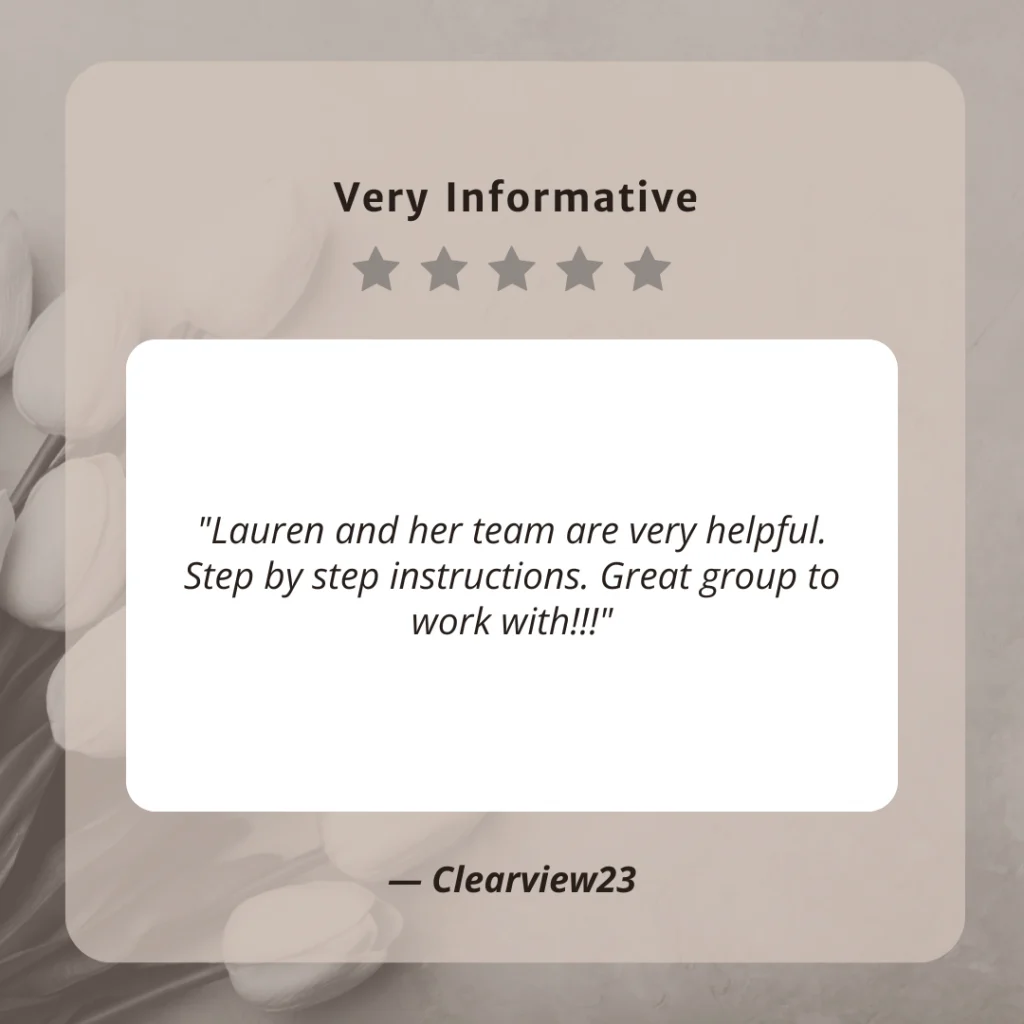 Client testimonial screenshot from Clearview23 for LaLa Accounting Software Support
