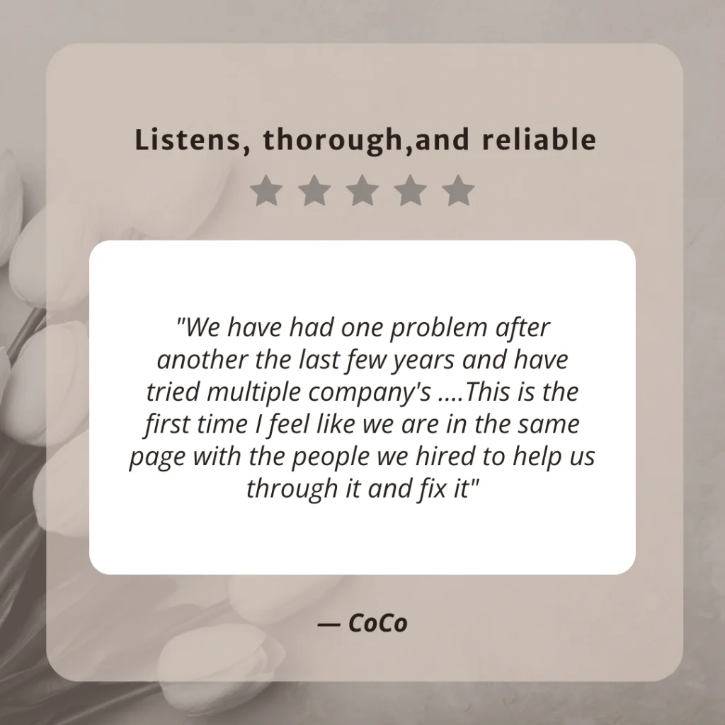 Client testimonial screenshot from CoCo for LaLa Accounting Software Support