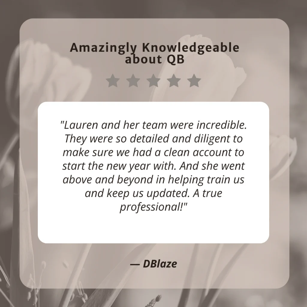 Client testimonial screenshot from DBlaze for LaLa Accounting Software Support