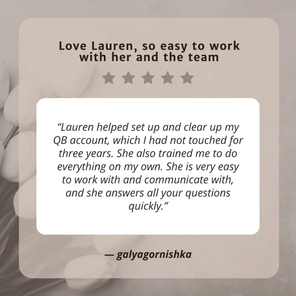 Client testimonial screenshot from Galya Gornishka for LaLa Accounting Software Support