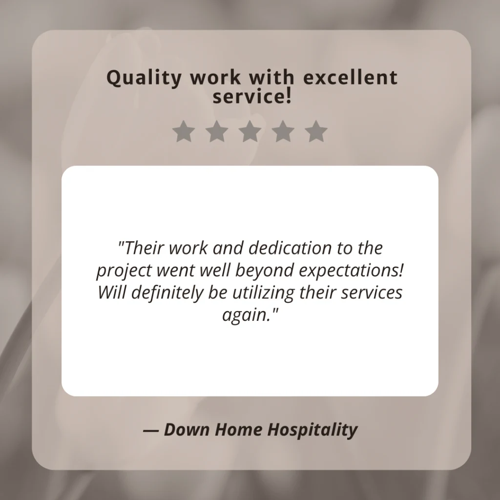 Client testimonial screenshot from Down Home Hospitality for LaLa Accounting Software Support