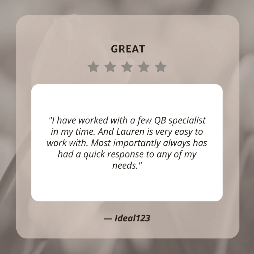 Client testimonial screenshot from Ideal123 for LaLa Accounting Software Support
