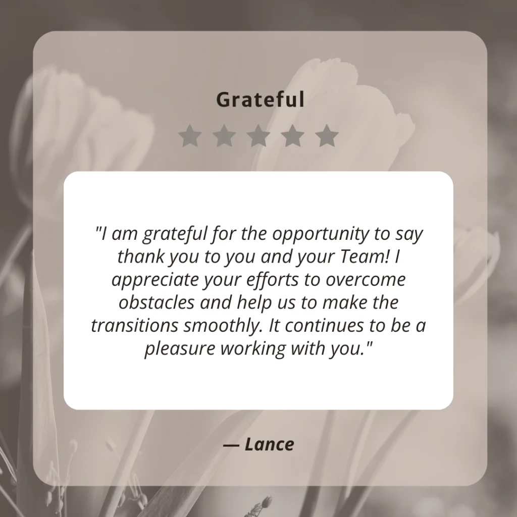 Client testimonial screenshot from Lance for LaLa Accounting Software Support