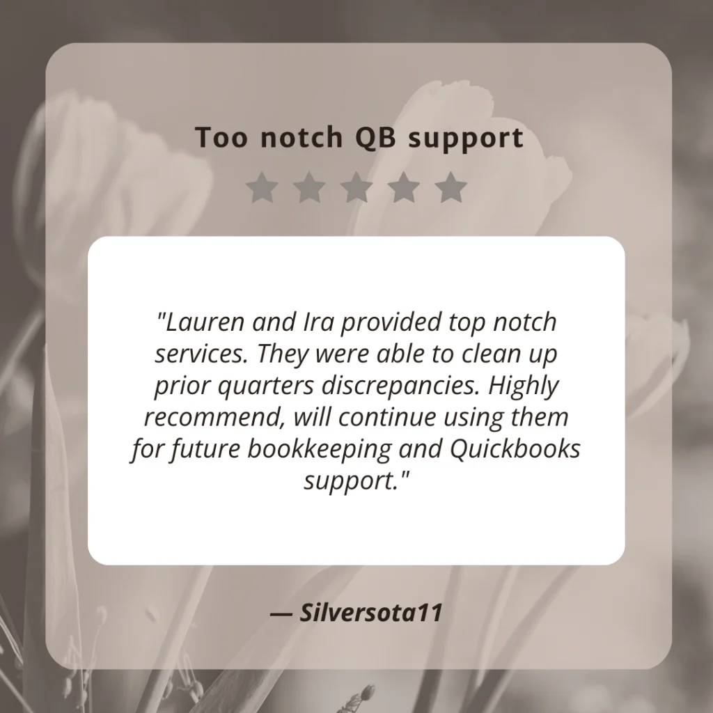 Client testimonial screenshot from Silversota11 for LaLa Accounting Software Support