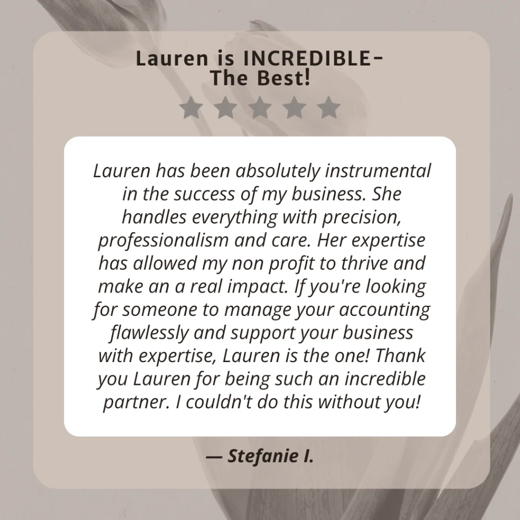 Client testimonial screenshot from Stefanie I for LaLa Accounting Software Support