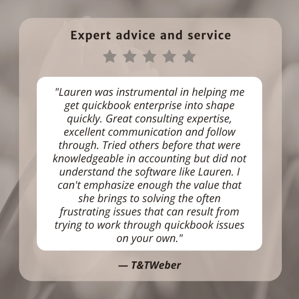Client testimonial screenshot from TTWeber for LaLa Accounting Software Support