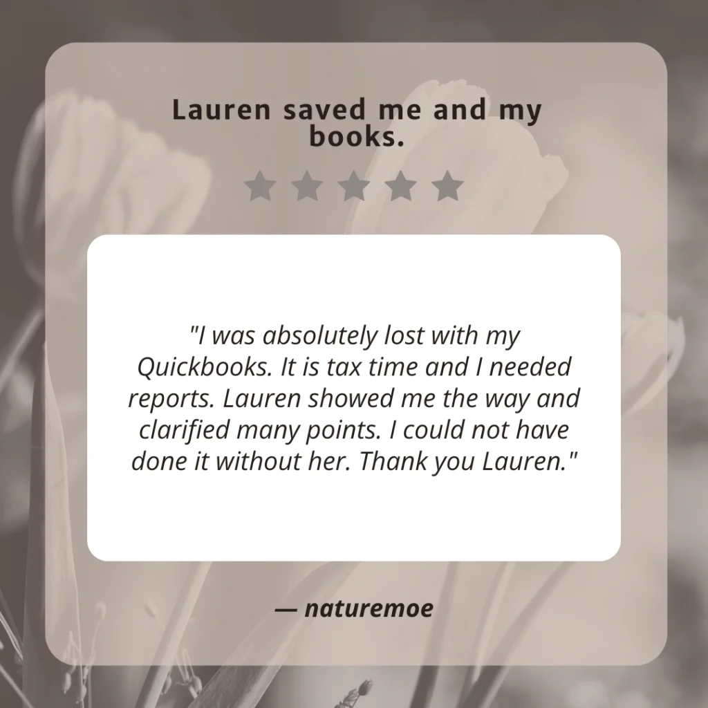 Client testimonial screenshot from Naturemoe for LaLa Accounting Software Support